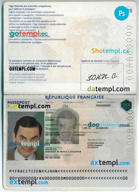 France passport psd files, editable scan and snapshot sample, 2 in 1 - Mytempl