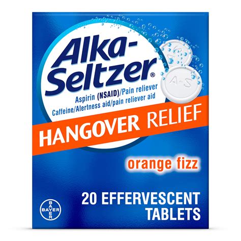 Alka-Seltzer Effervescent Hangover Relief, Aspirin, Caffeine, 20 Count - Walmart.com