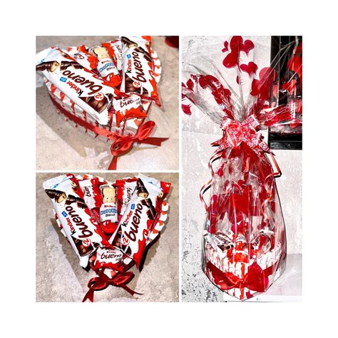 Chocolate Kinder Bueno Hippo Bar Heart Bouquet Gift Hamper Valentines Day Birthday Him Her ...