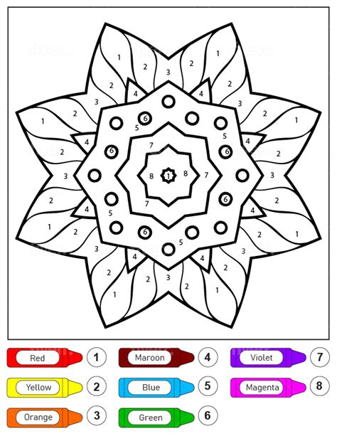 Simple Flower Pattern Mandala for Kids Color by Number Coloring Page ...