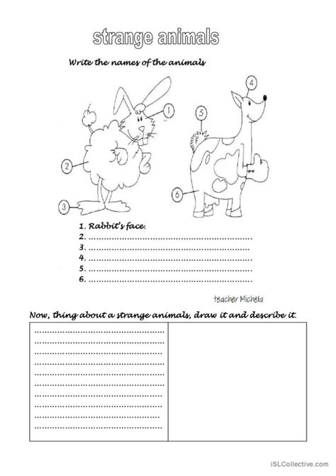 Strange animals picture description: English ESL worksheets pdf & doc