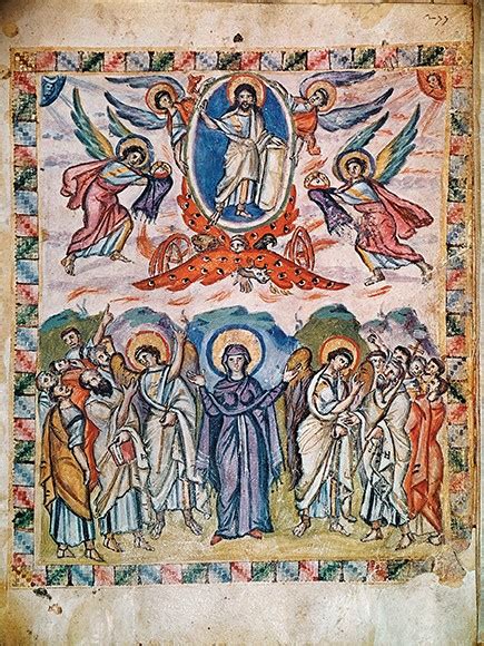 Ascension, miniature depicted in the Syriac Evangeliary of Rabbula ...