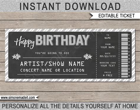 Printable Concert Ticket Gift Gift Voucher Certificate Fake | Etsy