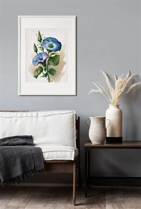 Blue Morning Glory Flower Watercolor Painting Floral Blossom Background Wall Decoration ...