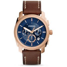 Fossil Machine Men's Blue Dial Leather Band Chronograph Watch - FS5073 ...