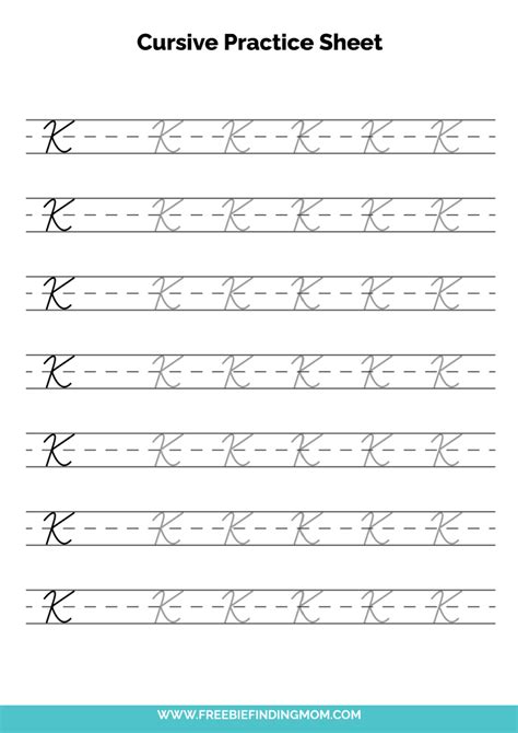 Free Printable Cursive Alphabet Practice Sheets: Capital K