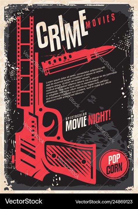 Crime movies spectacular movie night retro poster Vector Image