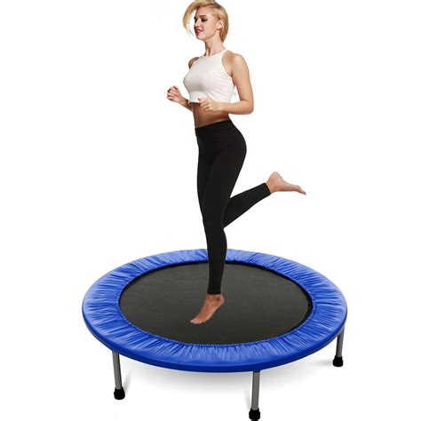 38" Mini Trampoline Band Safe Elastic Exercise Workout with Padding Springs Round Trampoline ...