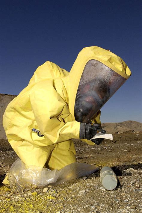 An officer from 33 Engineer Regiment (Explosive Ordnance Disposal) training in chemical ordnance ...