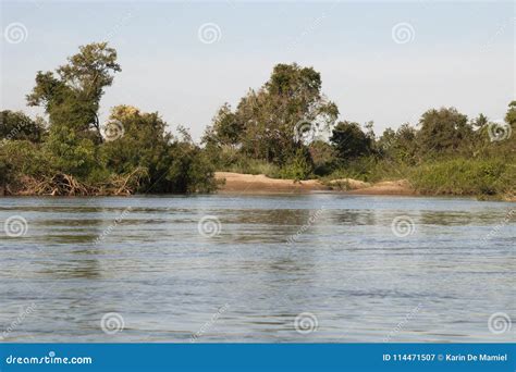 Riverbank Scene on Mekong River between Stung Treng and Preah Rumkel ...