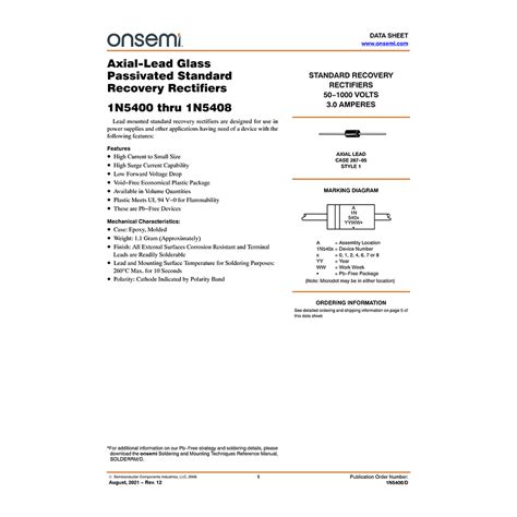 1N5408 onsemi 3A 1000V Standard Recovery Rectifier Datasheet