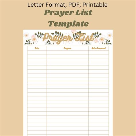 Printable Prayer List, Printable Template, Prayer Partner, Christian ...