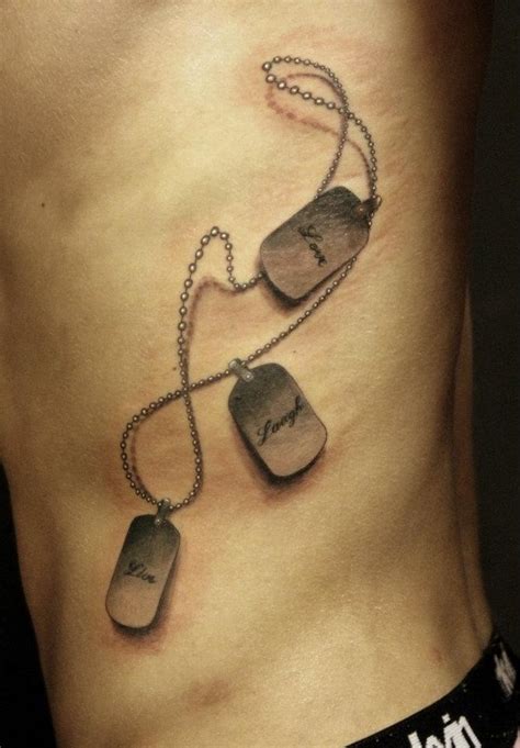 Dog tags military tattoo on ribs - Tattooimages.biz