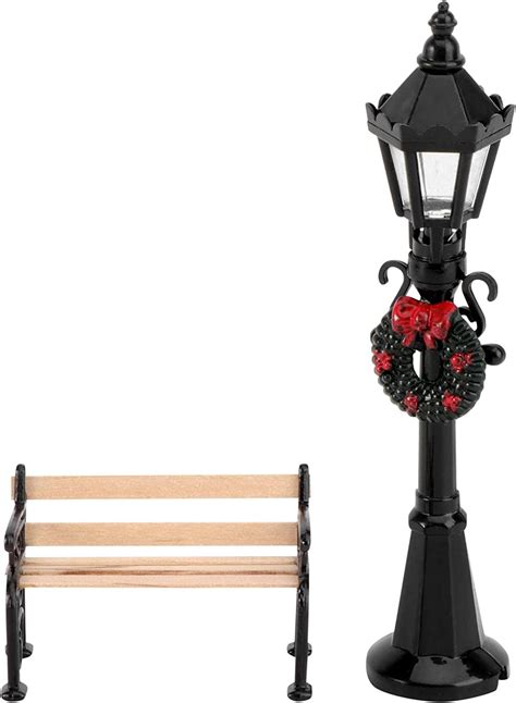 Buy NUOBESTY Christmas Street Lamp Post Miniature Park Bench Seat: 2pcs Mini Street Light Model ...