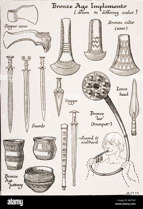 Bronze Age implements. Weapons, tools, ceramics Stock Photo - Alamy