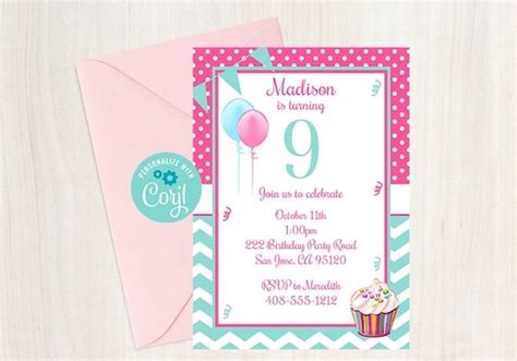 Editable 9th Birthday Party Invitation 9th Birthday Ninth - Etsy India