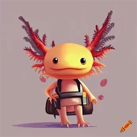Cartoon axolotl with orange color and goggles on Craiyon