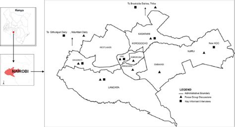 Map of Nairobi County showing administrative boundaries and study sites ...