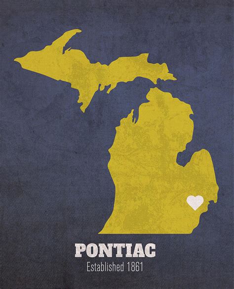 Pontiac Michigan City Map Founded 1861 University of Michigan Color Palette Mixed Media by ...