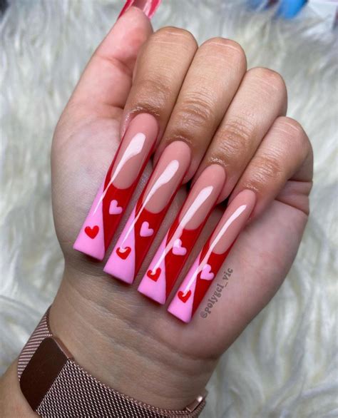 The 35 Cute Valentine's Day Nails : Pink and Red Acrylic Long Nails