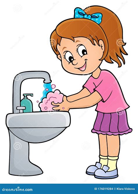 Girl washing hands theme 1 stock vector. Illustration of washbasin - 176019284