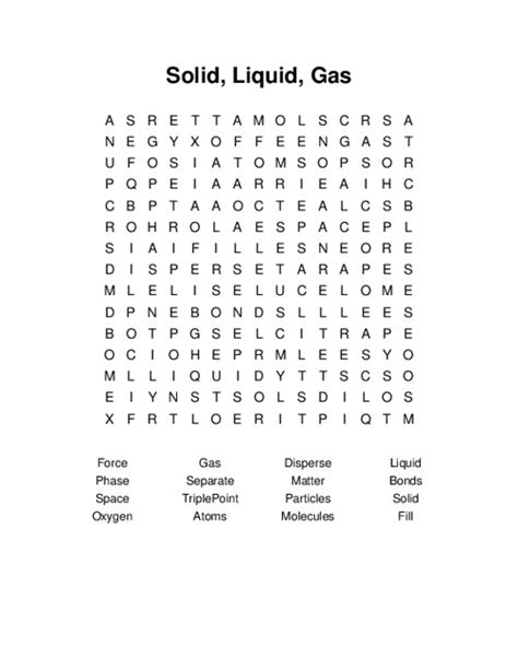 Solid, Liquid, Gas Word Search