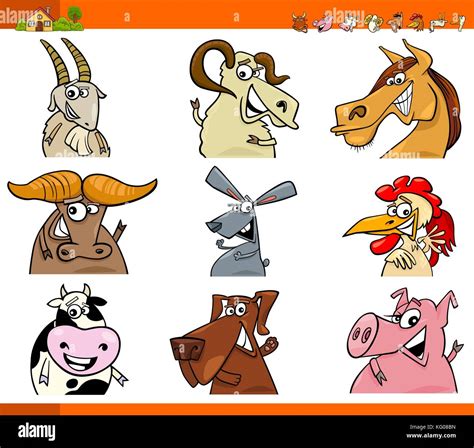 Cartoon Illustration of Funny Farm Animal Characters Set Stock Vector ...