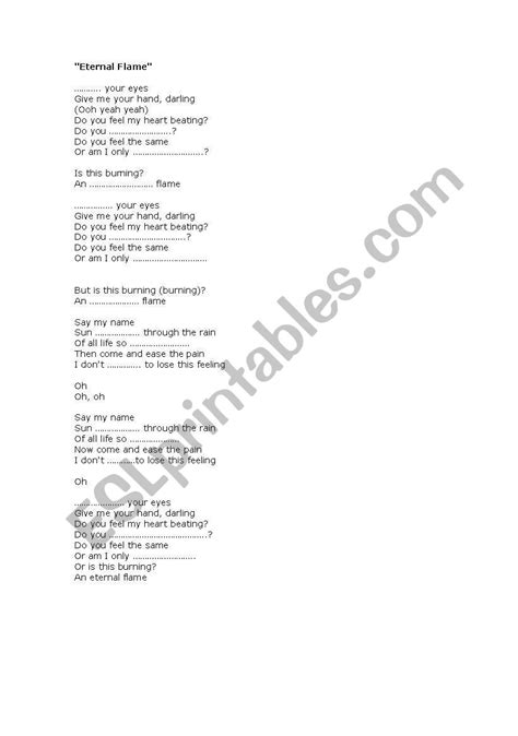 English worksheets: ETERNAL FLAME SONG