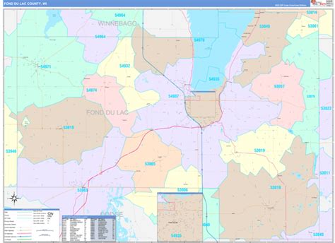 Fond du Lac County, WI Wall Map Color Cast Style by MarketMAPS - MapSales