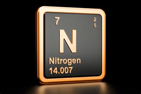 Nitrogen N, chemical element. 3D rendering isolated on black background - Adams Gas