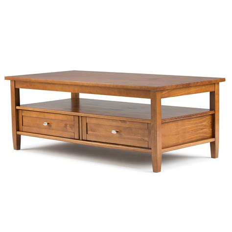 Brooklyn + Max Lexington Solid Wood 48 inch Wide Rectangle Rustic Coffee Table in Honey Brown ...
