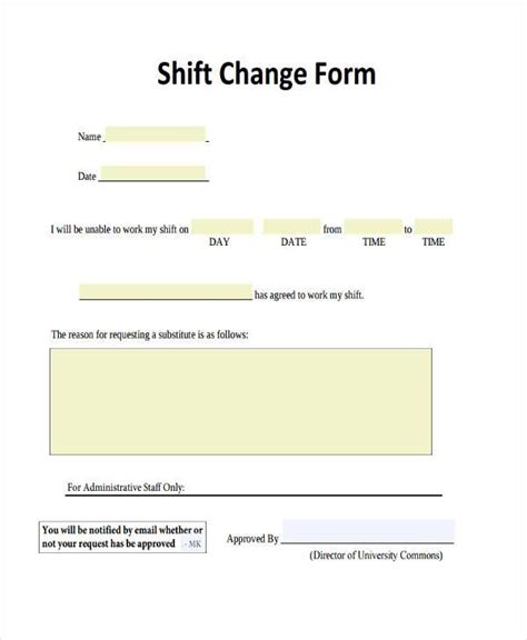 FREE 6+ Sample Employee Shift Change Forms in PDF | MS Word