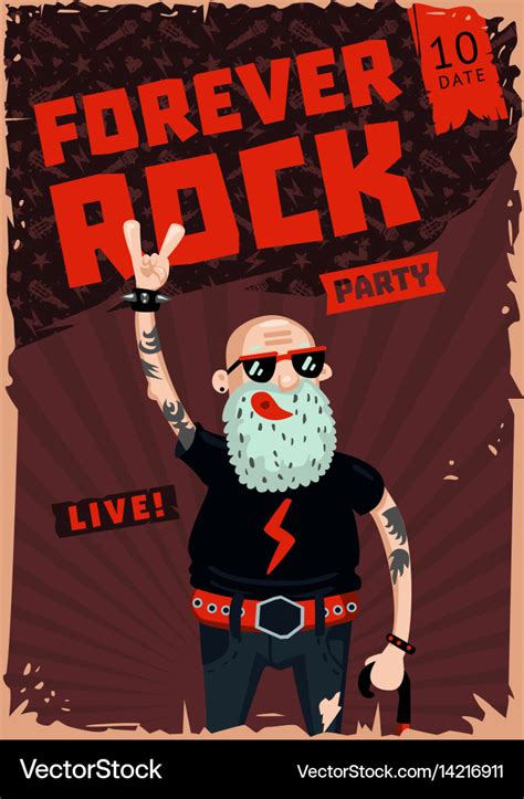 Forever rock old school music funny poster Vector Image