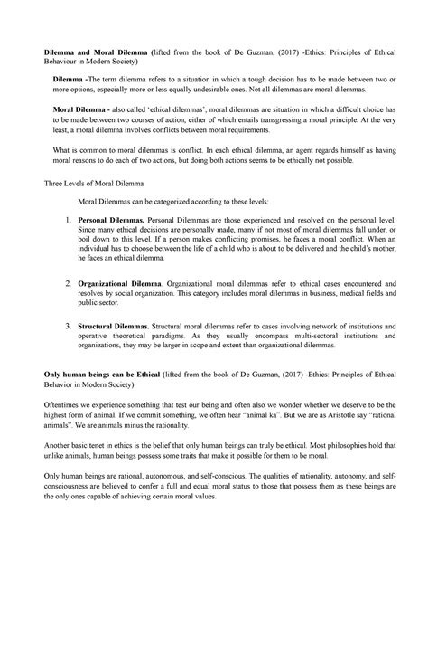 Dilemma and Moral Dilemma - Not all dilemmas are moral dilemmas. Moral Dilemma - also called ...