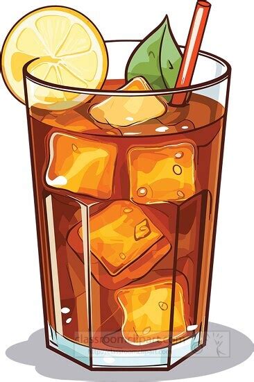 Beverage Clipart-cold ice tea in glass with lemon wedge