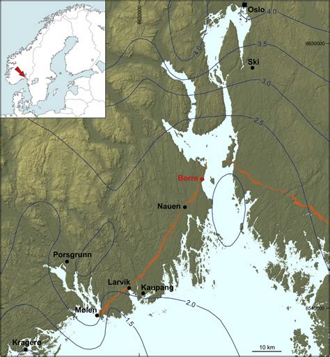 Location of Borre National Park in the Oslofjord drawn on a 20 Â 20 m... | Download Scientific ...