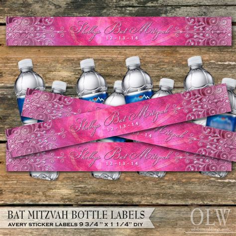 Bat Mitzvah Bottle Labels Avery Labels Pink DIY Print - Etsy