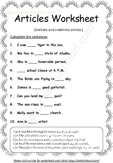 Worksheet on Definite and Indefinite articles - Exercise 2 - Your Home ...