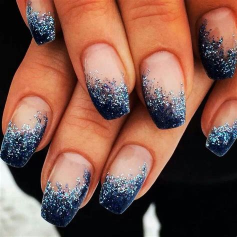 Navy blue glitter french using Light Elegance hard gel. | Glitter ...