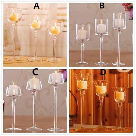 3pcs/set Crystal Glass Stemmed Votive Candle Holder Pillar Tea Light ...