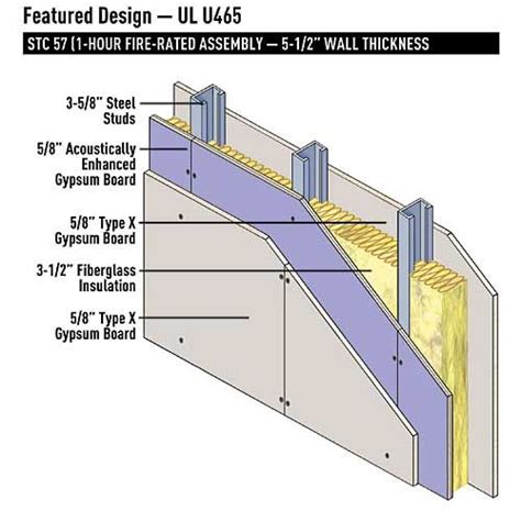 one hour rated wall - 5-1/2" thickness - 16" O.C. metal studs | Details | Pinterest ...