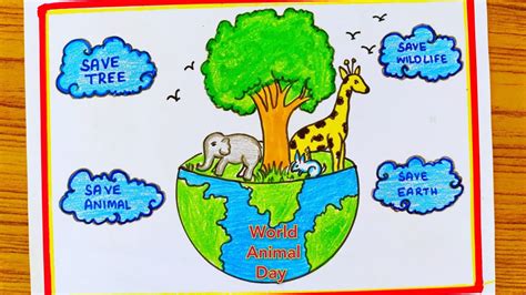 world animal day drawing/animal day poster/animal day poster drawing/save animal drawing/animal ...