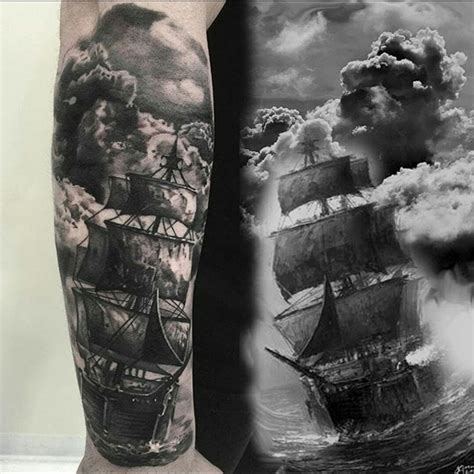 Tattoo uploaded by Orla • Wicked black & grey ship at sea, clouds tattoo #dreamtattoo # ...