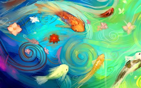 Art Fish Flowers Water Abstract wallpaper | 2560x1600 | #8933
