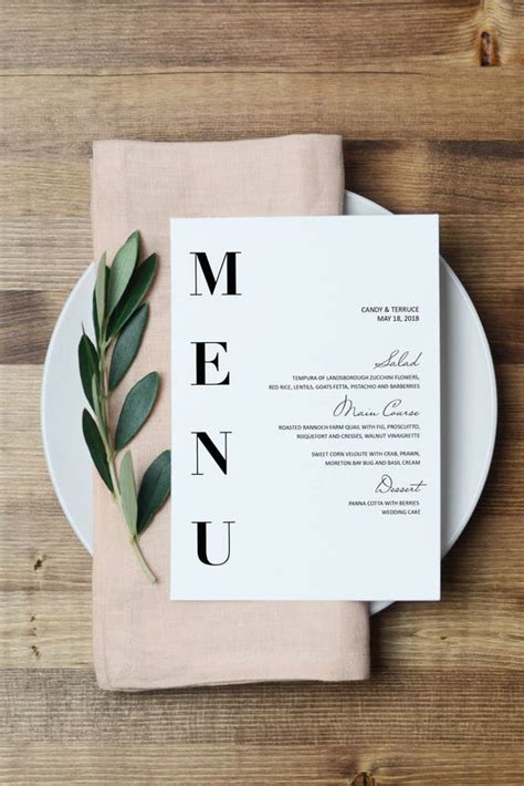 Wedding Menu Template Modern Menu Cards Template Minimal | Etsy