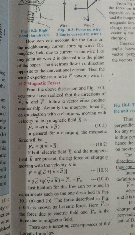 Fig. 10.2: Right hand thumb rule. How can one account for the force on th..