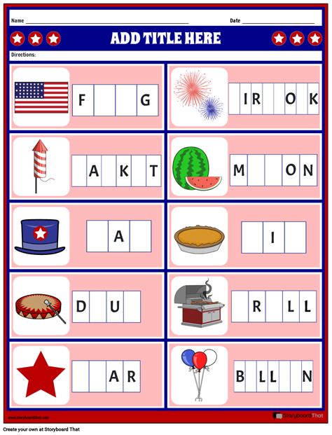 Fill-in the Missing Letter 4th of July Worksheet