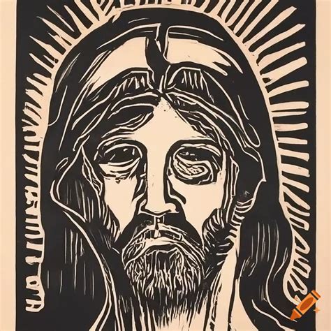 Linocut artwork depicting jesus and the disciples on Craiyon