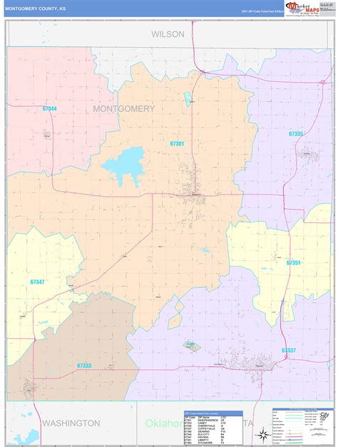 Montgomery County, KS Wall Map Color Cast Style by MarketMAPS