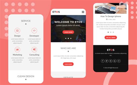 Etos - HTML Mobile Website Template #183373 - TemplateMonster